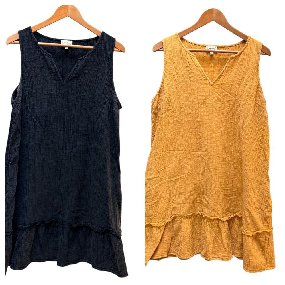 Wonderly‎ Spring Dresses (2) Black Mustard Mini Casual Summer Vacation Comfy LG